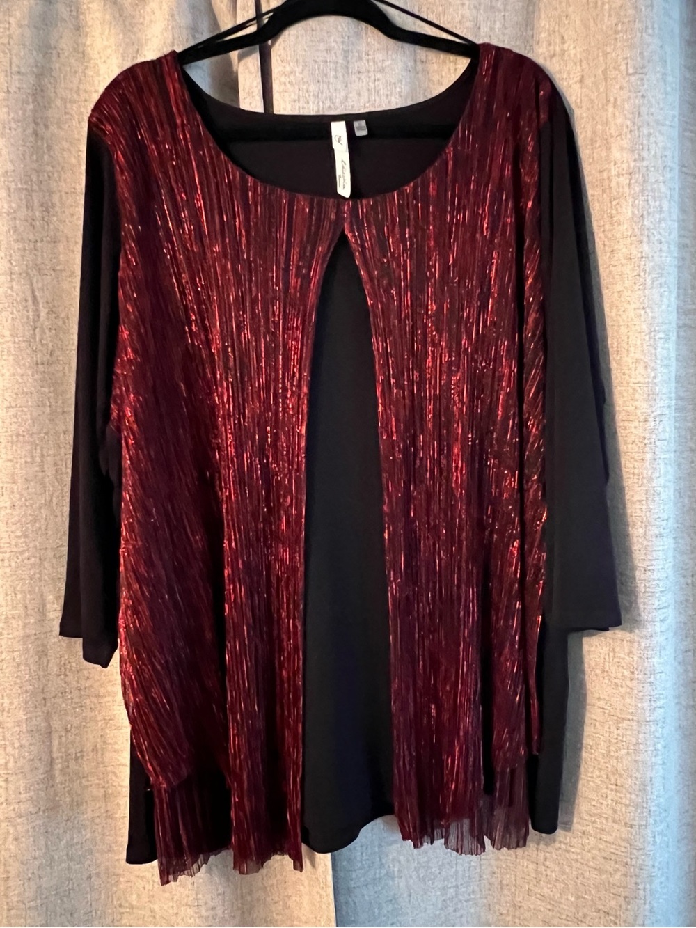 NY Collection Women Metallic Burgundy Open-Front Layering Cardigan